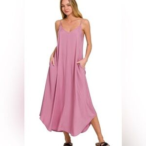 Zenana Woven Arc Hem Cami Dress With Flowy Pockets